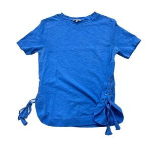 Lisa Todd Women's Top Small Blue Short Sleeve T-Shirt Tie Side Cotton Knit Tee